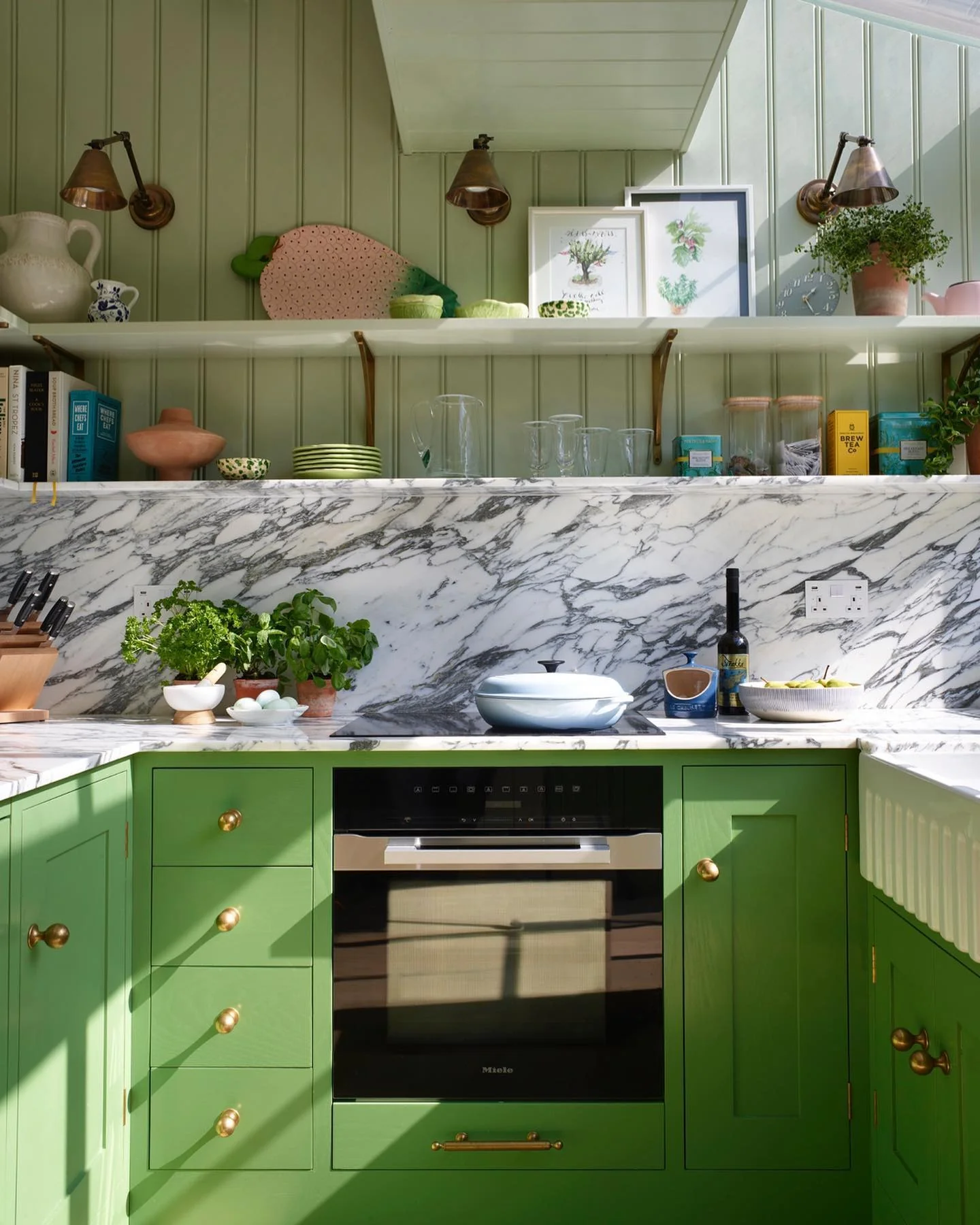 Brighten Up with Green Cabinetry and Brass Hardware