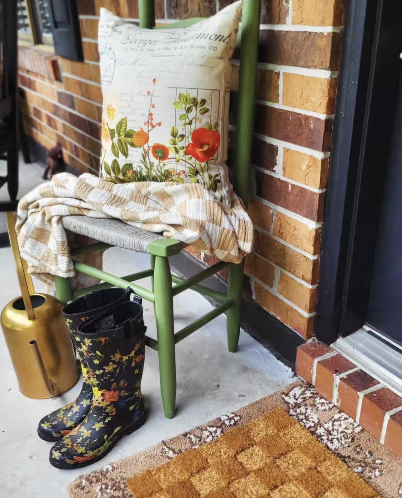 Floral Boots and Watering Can Create a Welcoming Entry