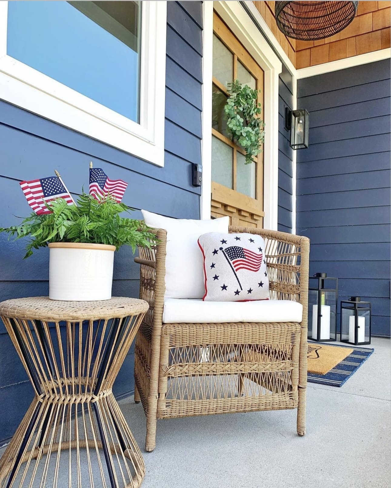 Patriotic Pillow Adds Festive Flair to Wicker Chair