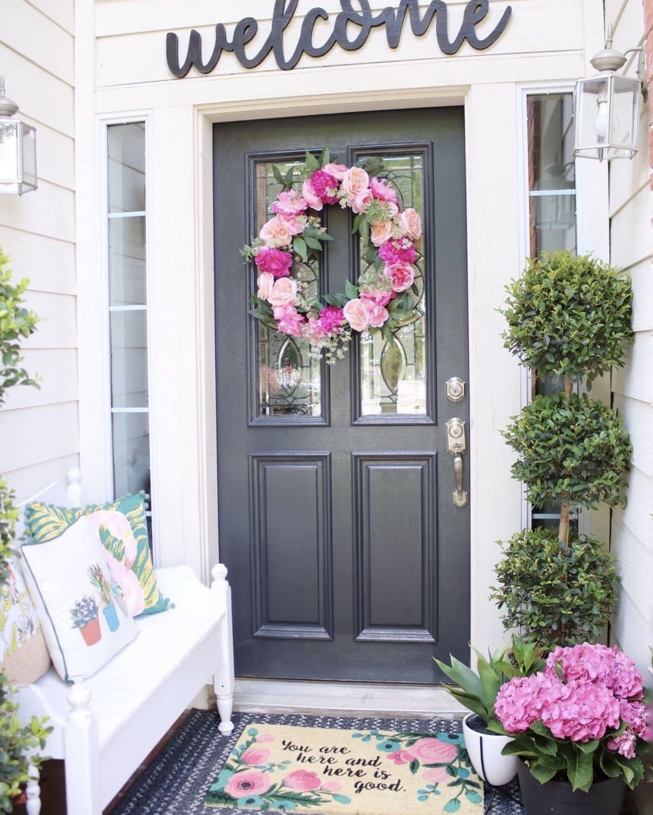 Pink Hydrangeas Add a Lush Welcome by the Door