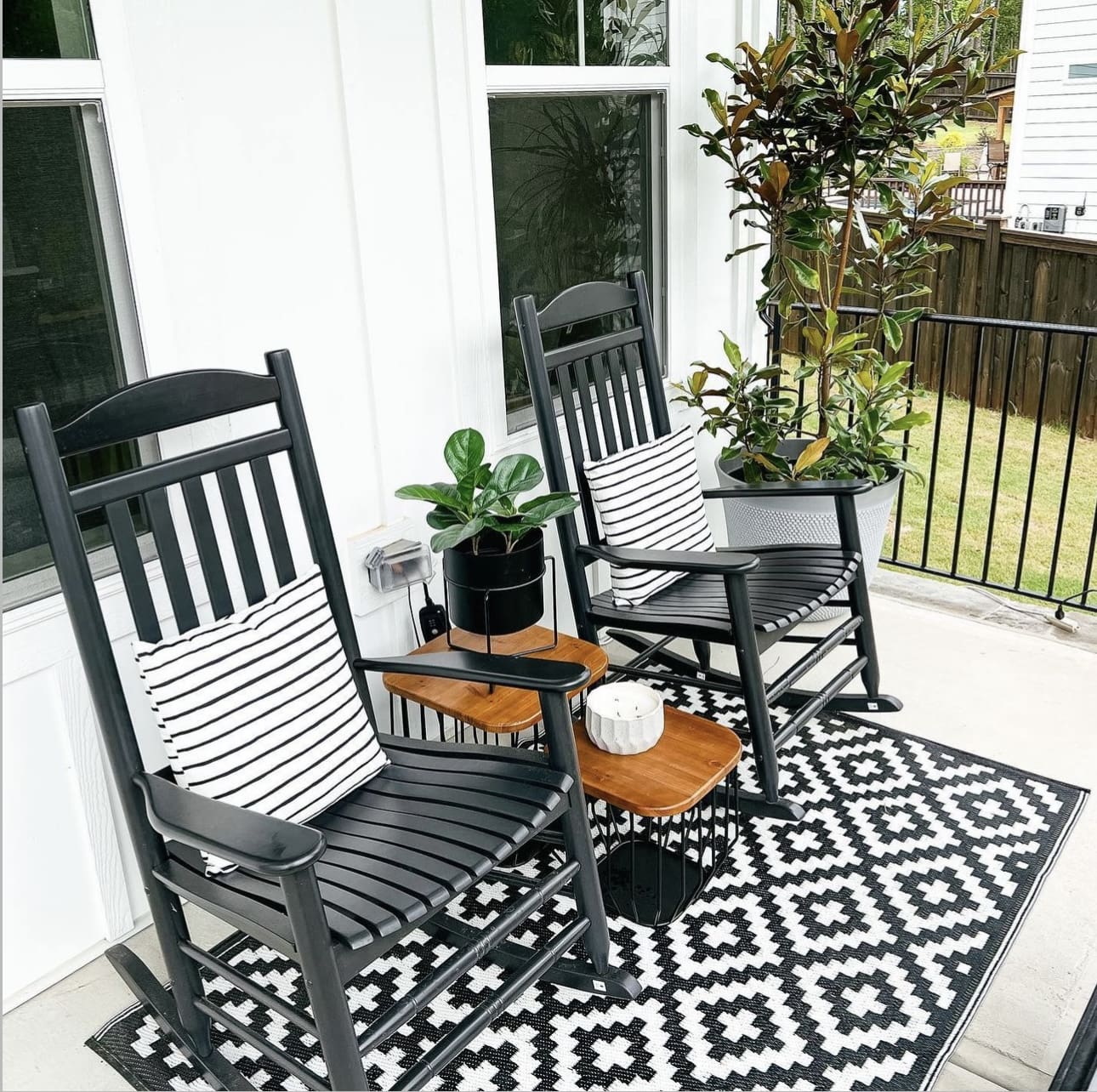 Frame a Geometric Rug with Black Rocking Chairs