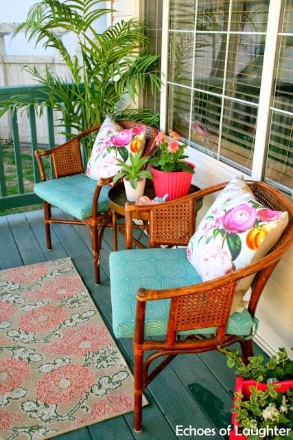Brighten Wicker Chairs with Floral Pillows