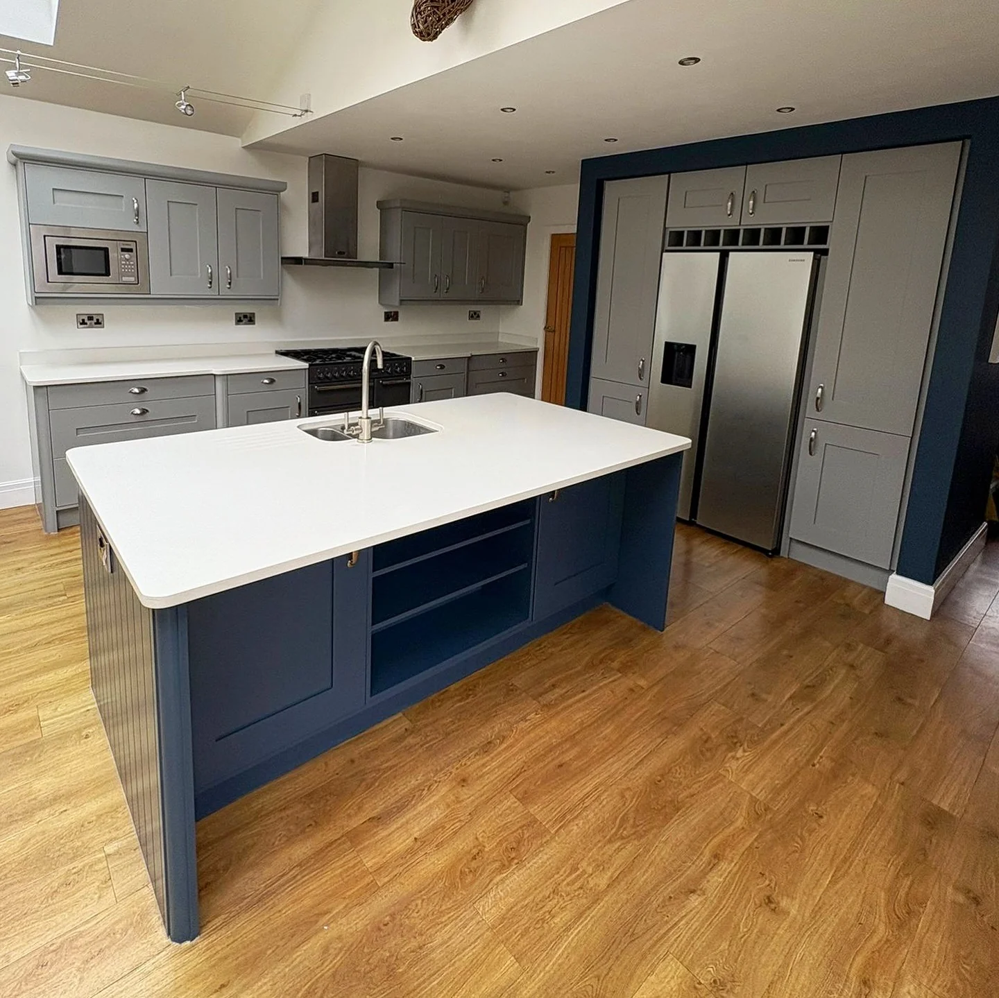 Deep Blue Island with Open Shelving for Display