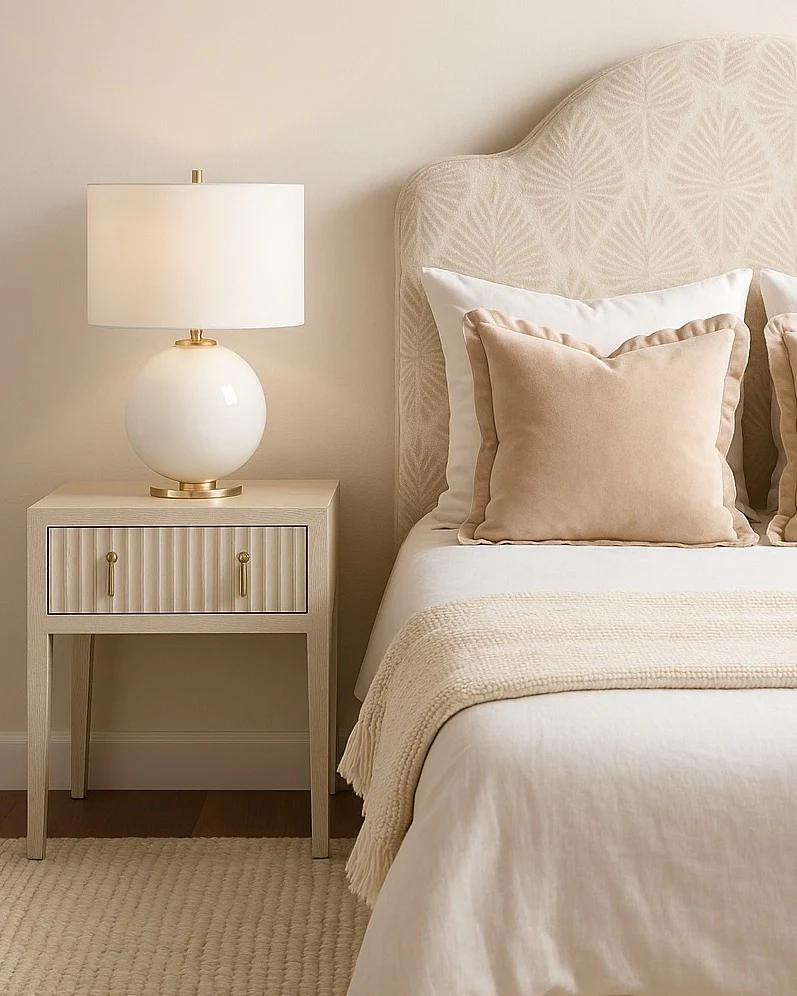 Ribbed Nightstand with Brass Pulls Adds Subtle Detail