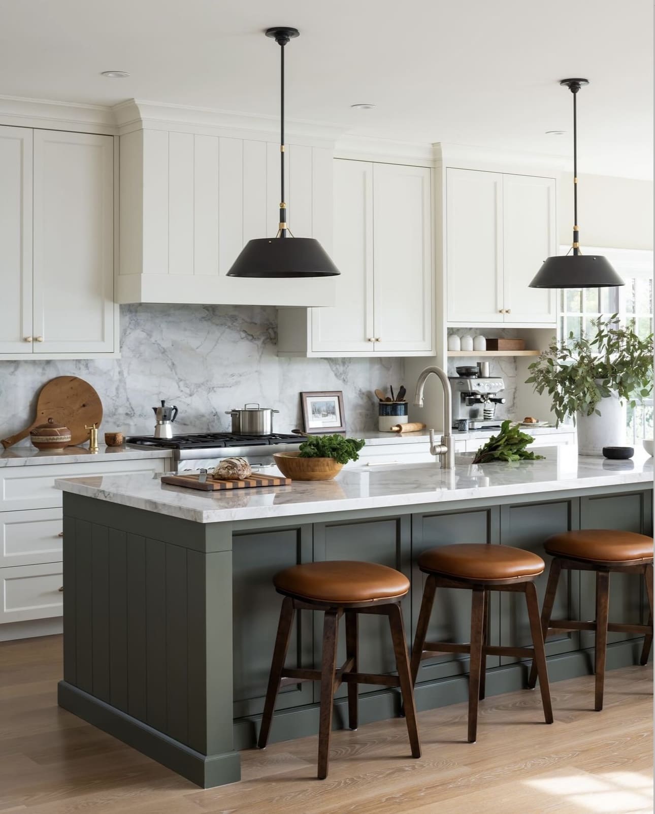 Dark Green Shaker-Style Island Base With Paneled Accents