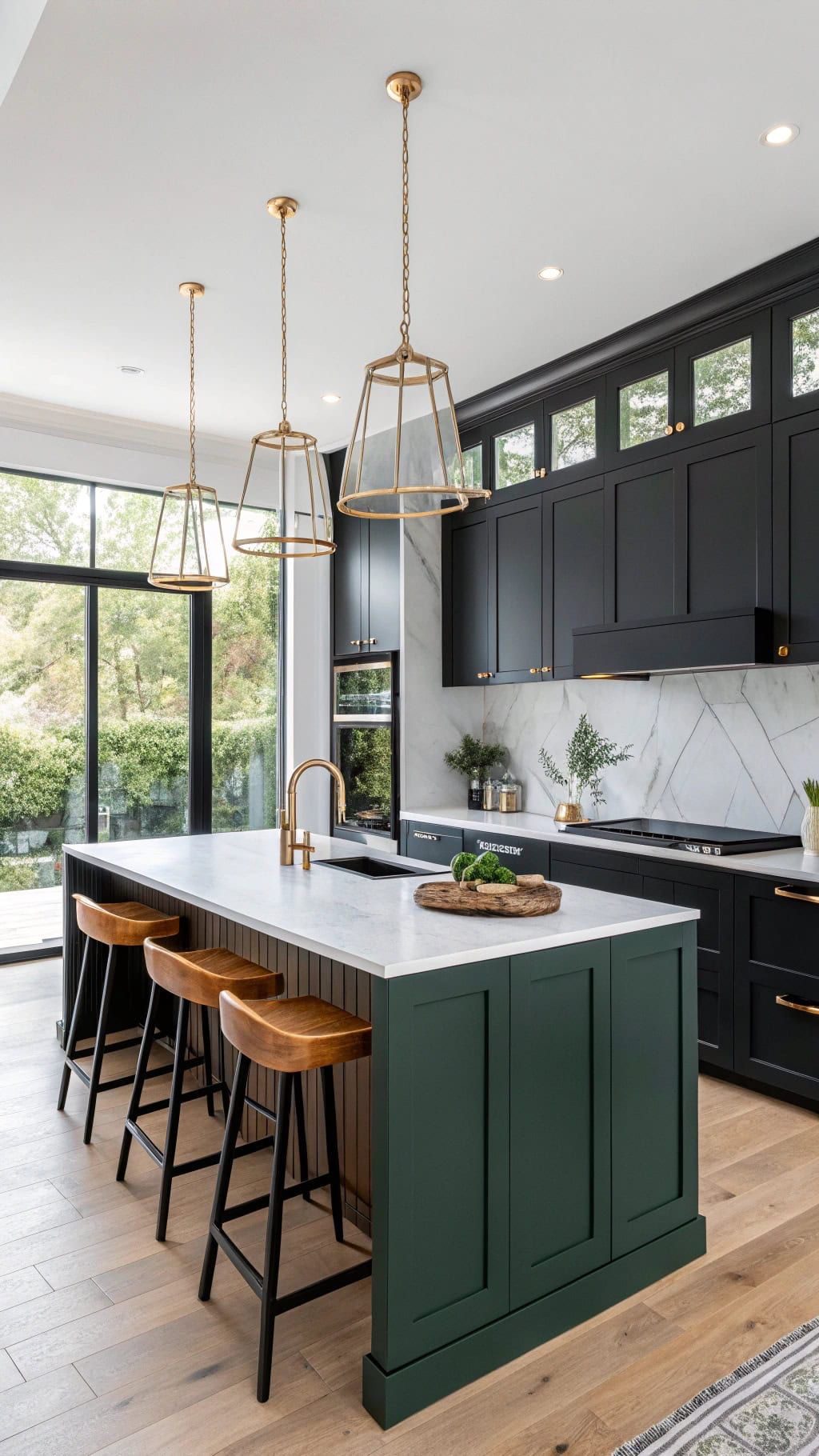 Geometric Lantern Pendants Define the Island's Zone