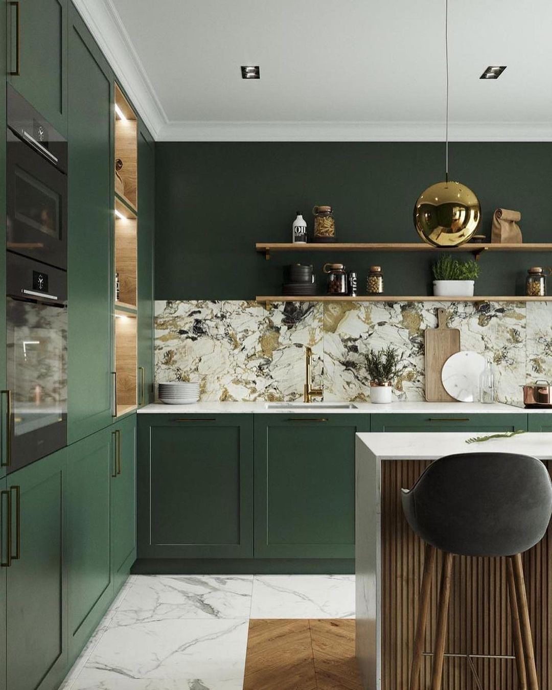 Marble Slab Backsplash With Dramatic Veining
