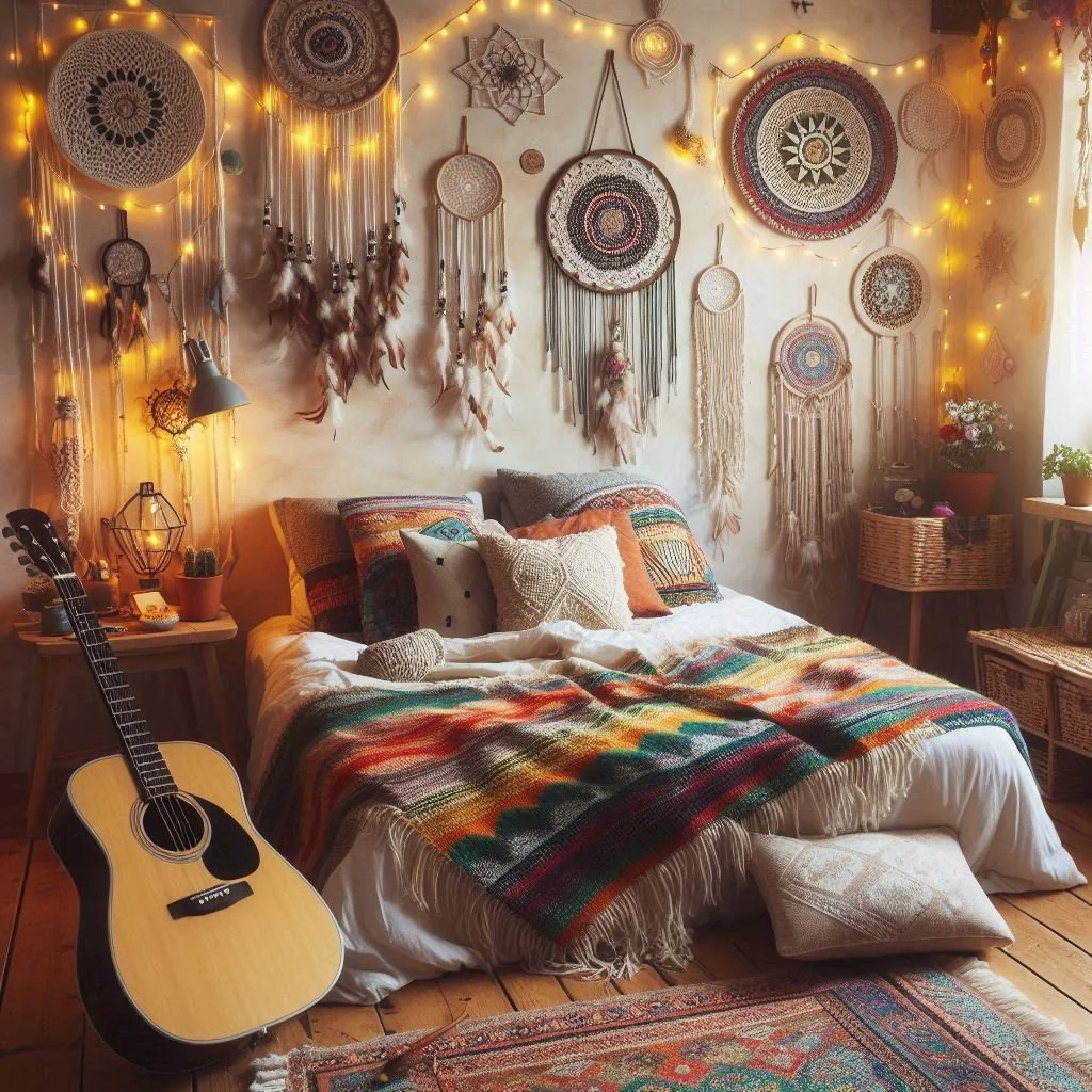 Dreamcatchers and String Lights Create a Cozy Wall Display