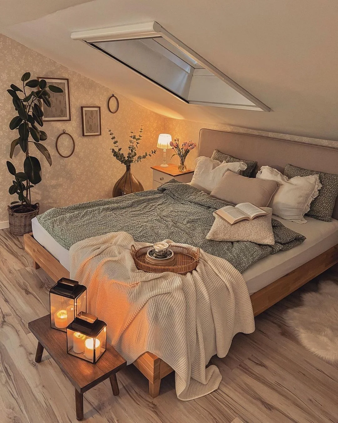 Lanterns Add Cozy Ambiance to a Wooden Side Table
