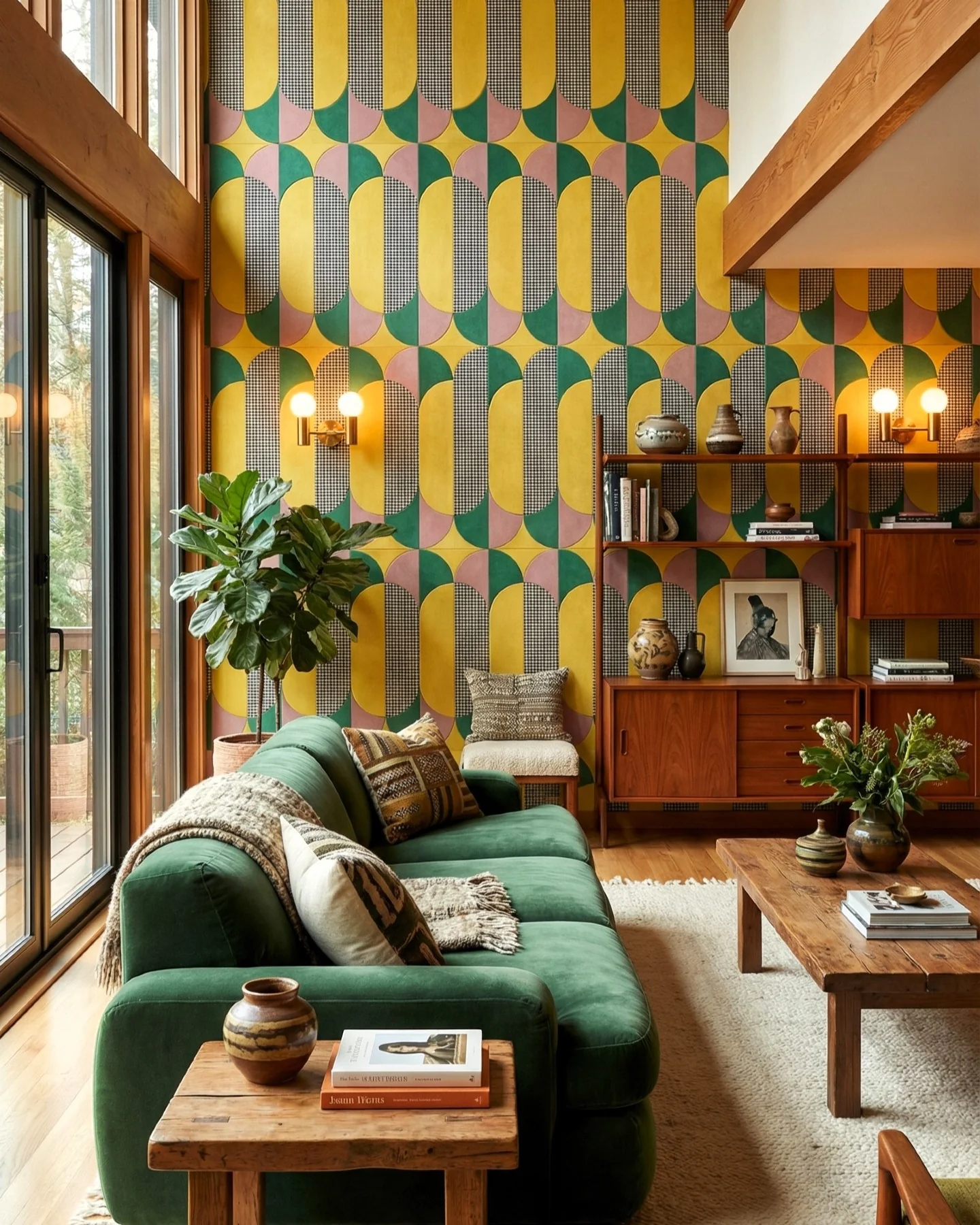 Bold Geometric Wallpaper Creates a Vibrant Mid-Century Vibe