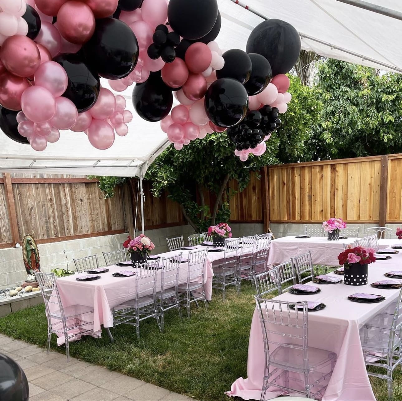 Drape Pink and Black Balloons from Your Tent Ceiling