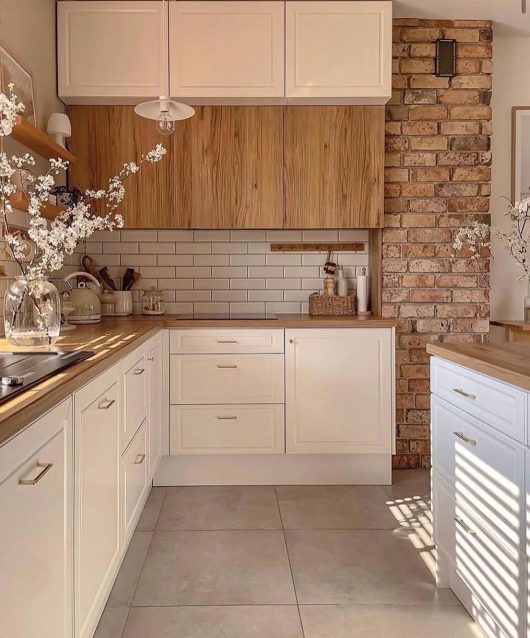 Wood and White Cabinetry Mixes Warmth with Clean Lines