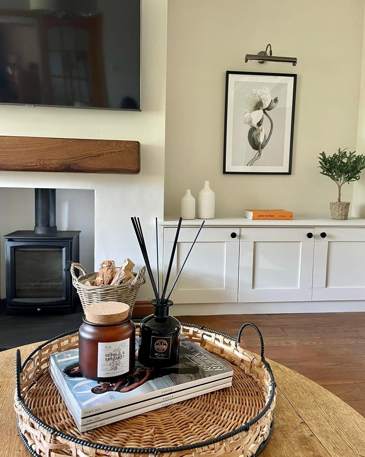 Contain Coffee Table Clutter with a Woven Tray