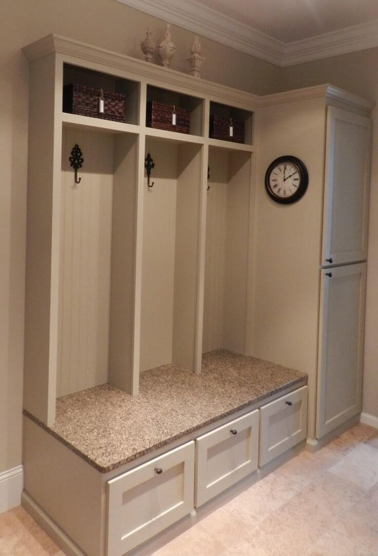 Granite Seat Top Adds Durability to Mudroom Bench
