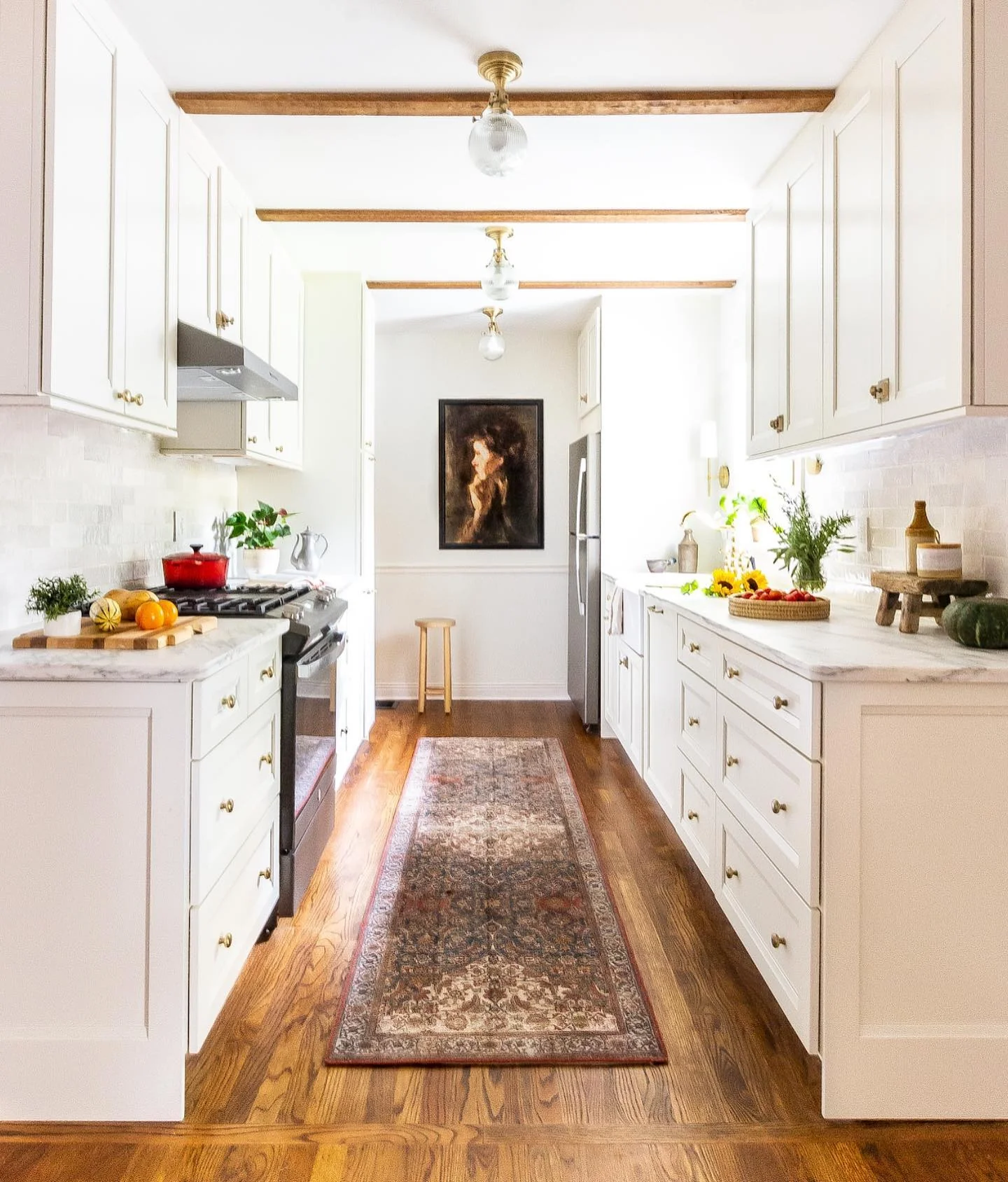 Exposed wooden beams add rustic architectural interest