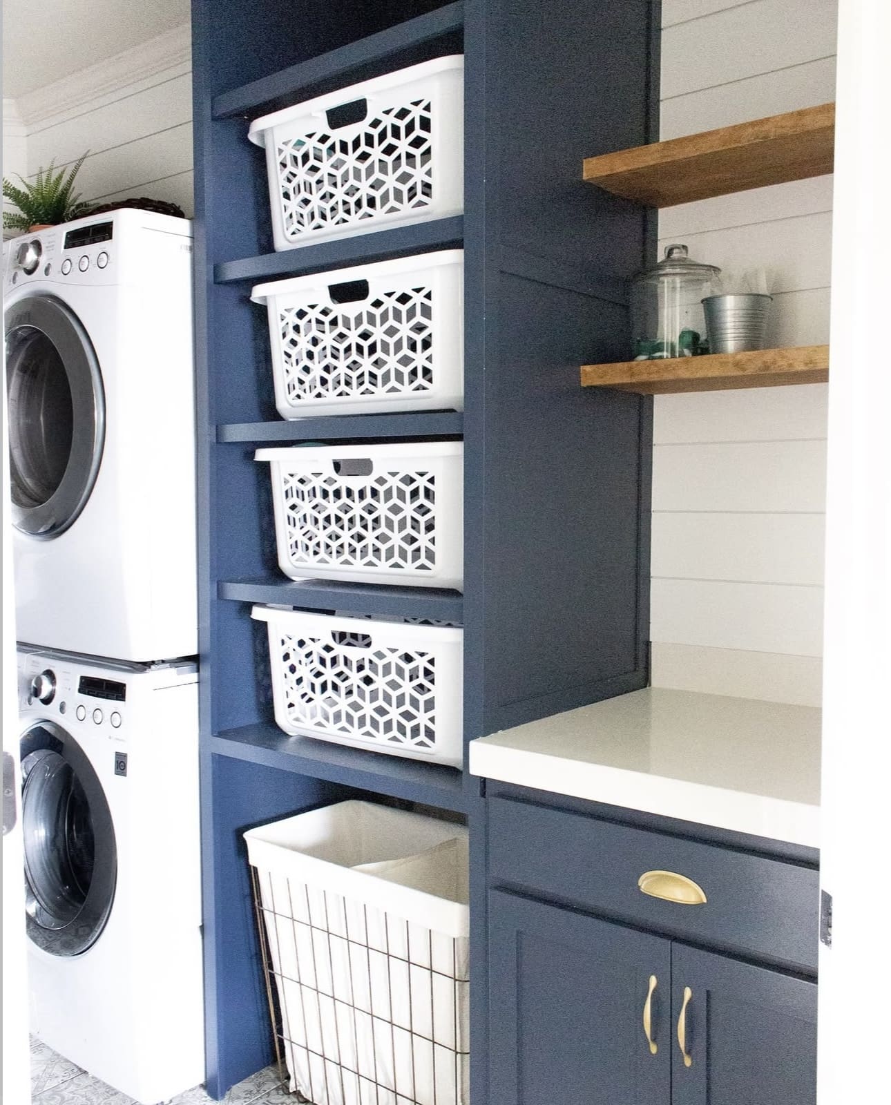 White Geometric Baskets for Open Shelving Storage