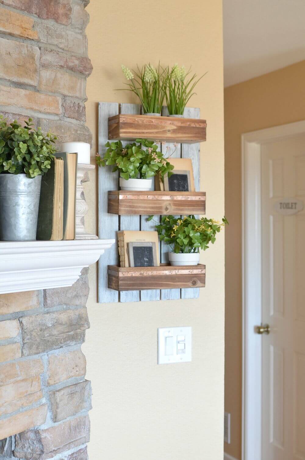 Tiered Wooden Wall Planters with Copper Accents
