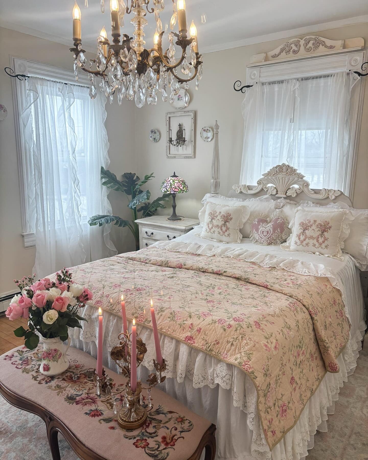 Ornate Candelabra Holds Pink Taper Candles