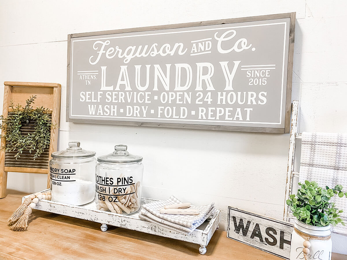 Vintage Laundry Co. Sign with Wash-Dry-Fold-Repeat Motto