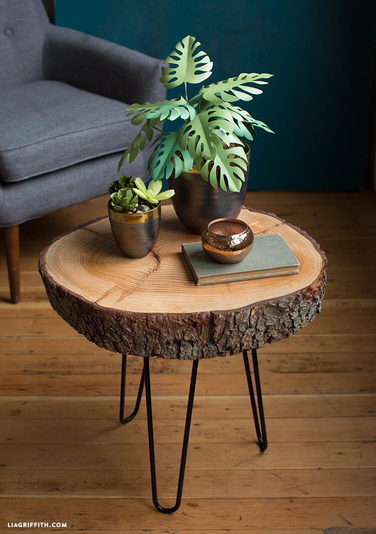 Live-Edge Wood Slice Table With Metal Hairpin Legs