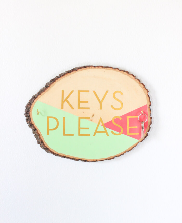 Wood Slice Key Holder With Geometric Color Blocks