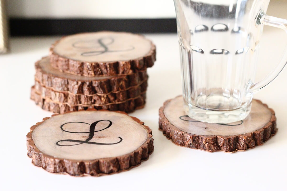 Personalize Your Tabletop with Monogrammed Wood Slice Coasters