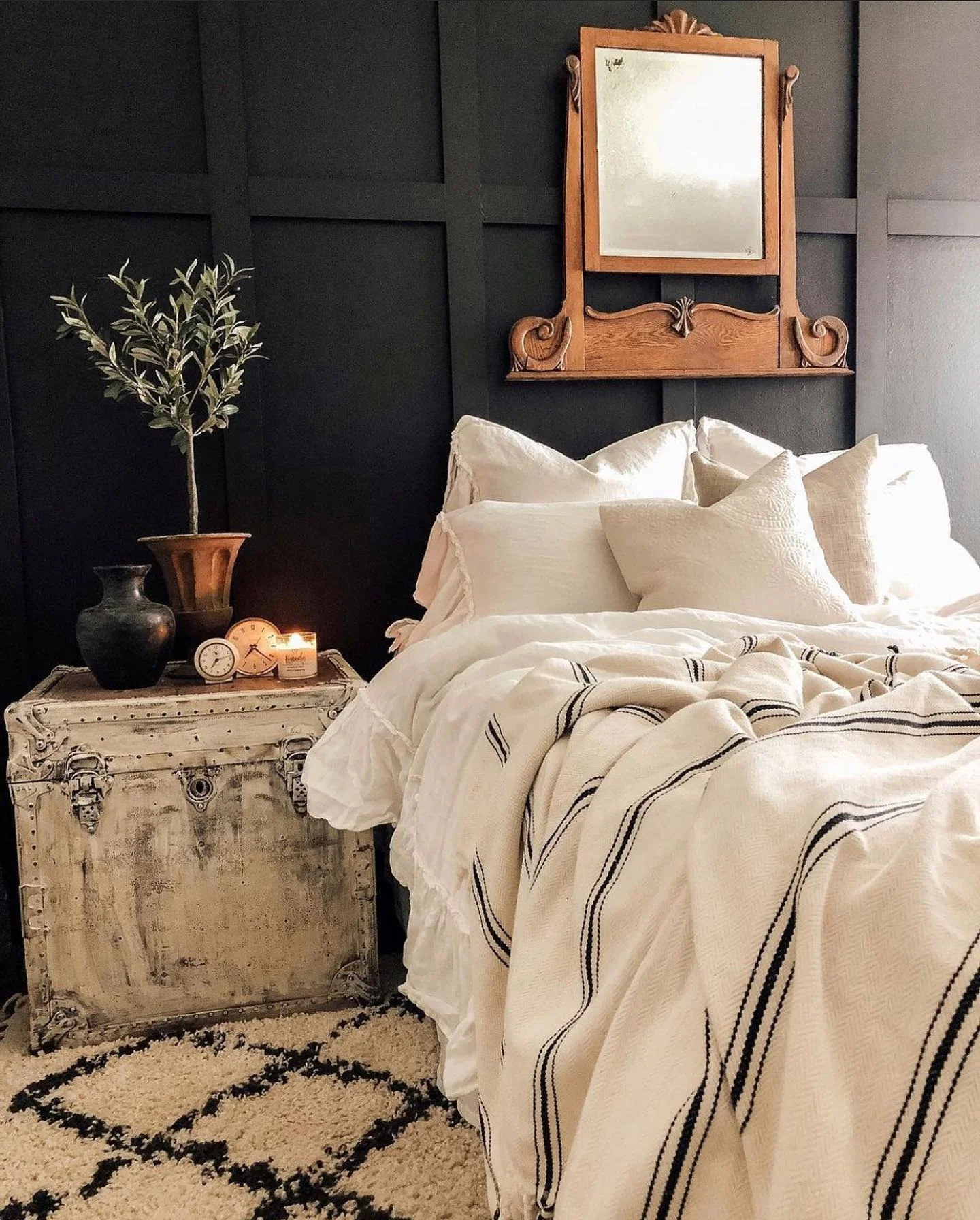 Vintage Trunk Doubles as a Textured Nightstand