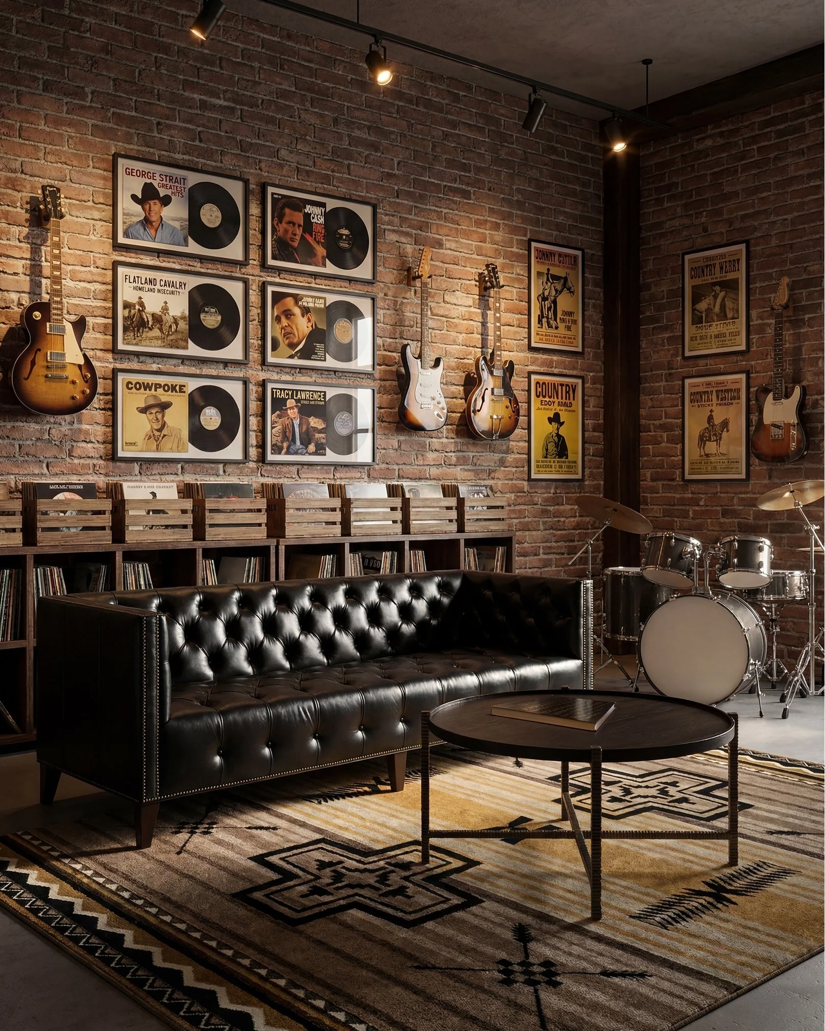 Framed Vinyl Records and Posters Create a Music-Themed Gallery Wall