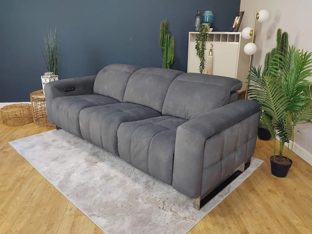 Charcoal Sofa with Tufted Arms and Modern Metal Legs