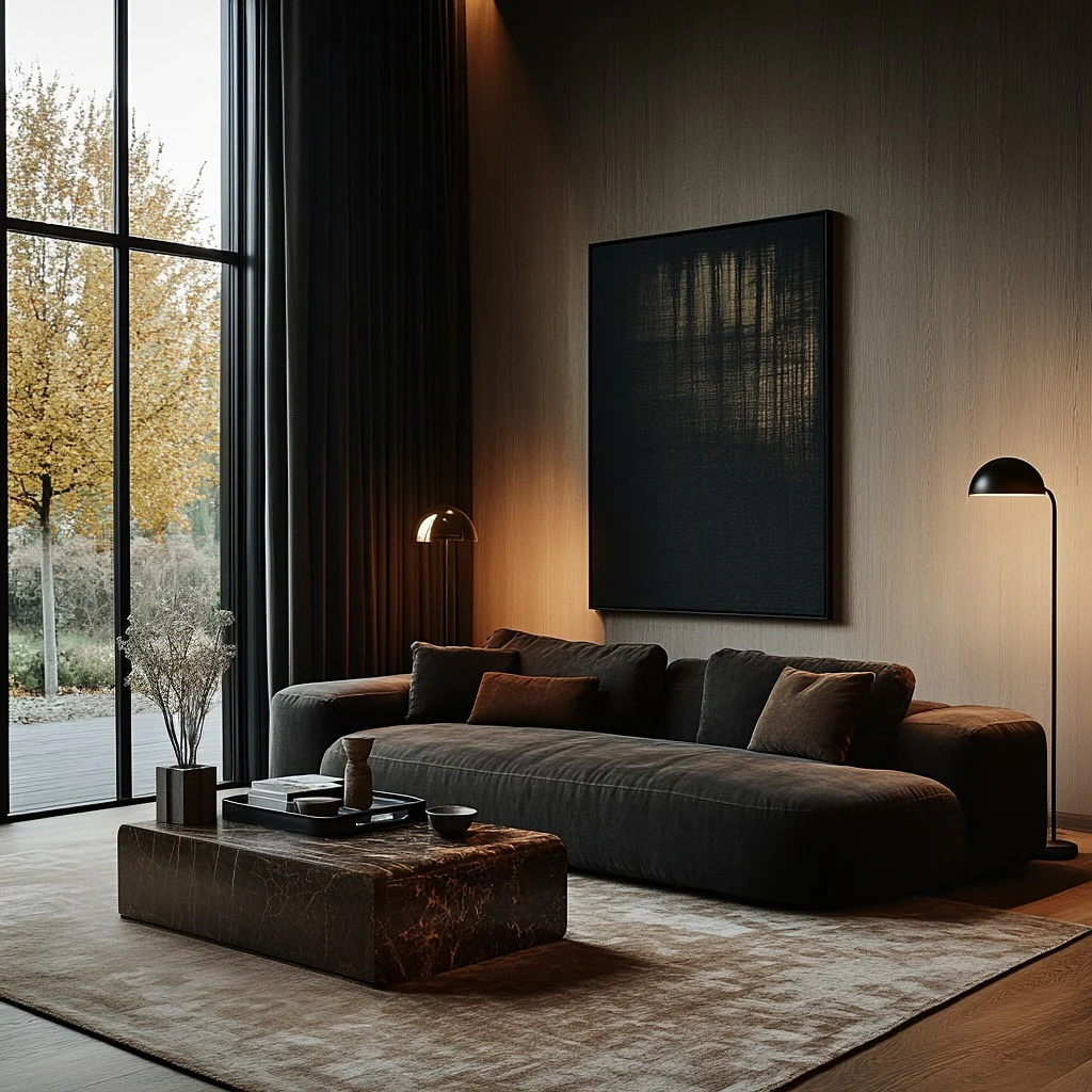 Warm Accent Pillows Soften a Charcoal Sofa