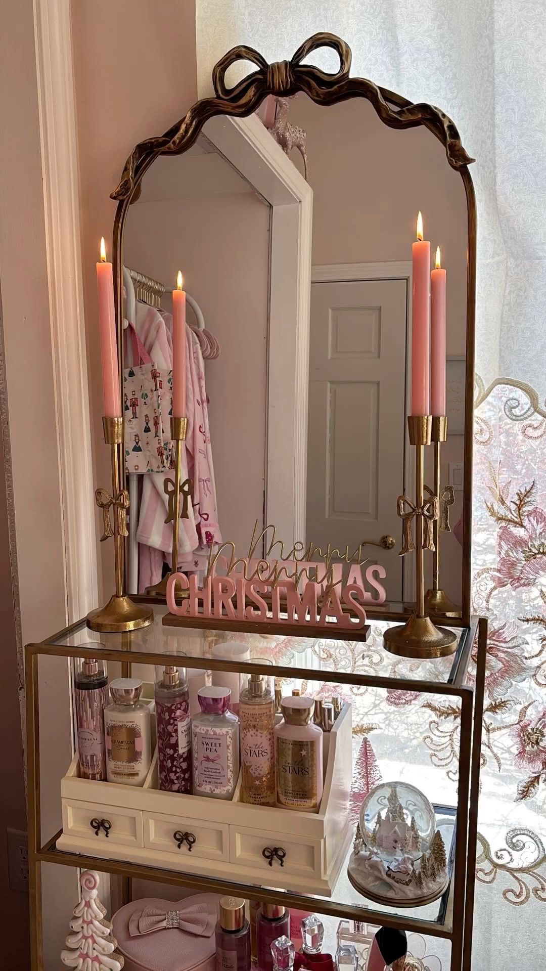 Incorporate Brass Candlesticks and Bow Details