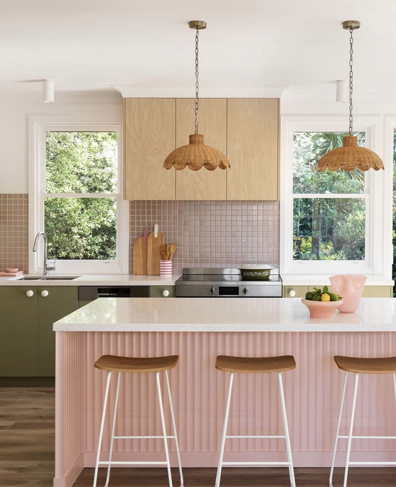 Fluted Pink Island Panels Add Textured Dimension