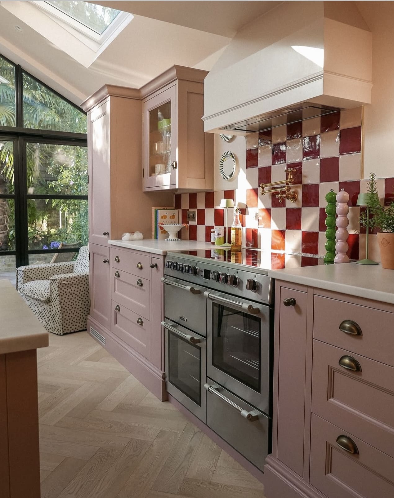 Red and White Checkerboard Tile Backsplash Adds Playful Contrast
