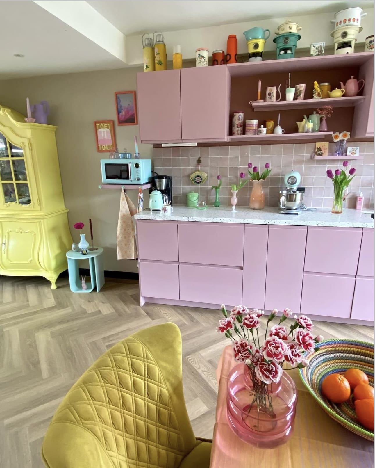 Pastel Open Shelving Displays Whimsical Ceramic Collections