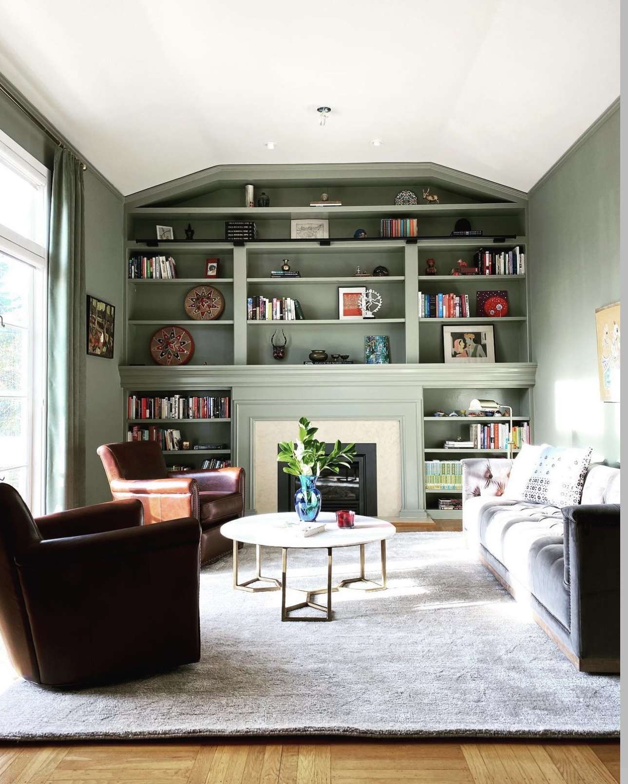 Sage Green Built-Ins Display Decorative Woven Plates