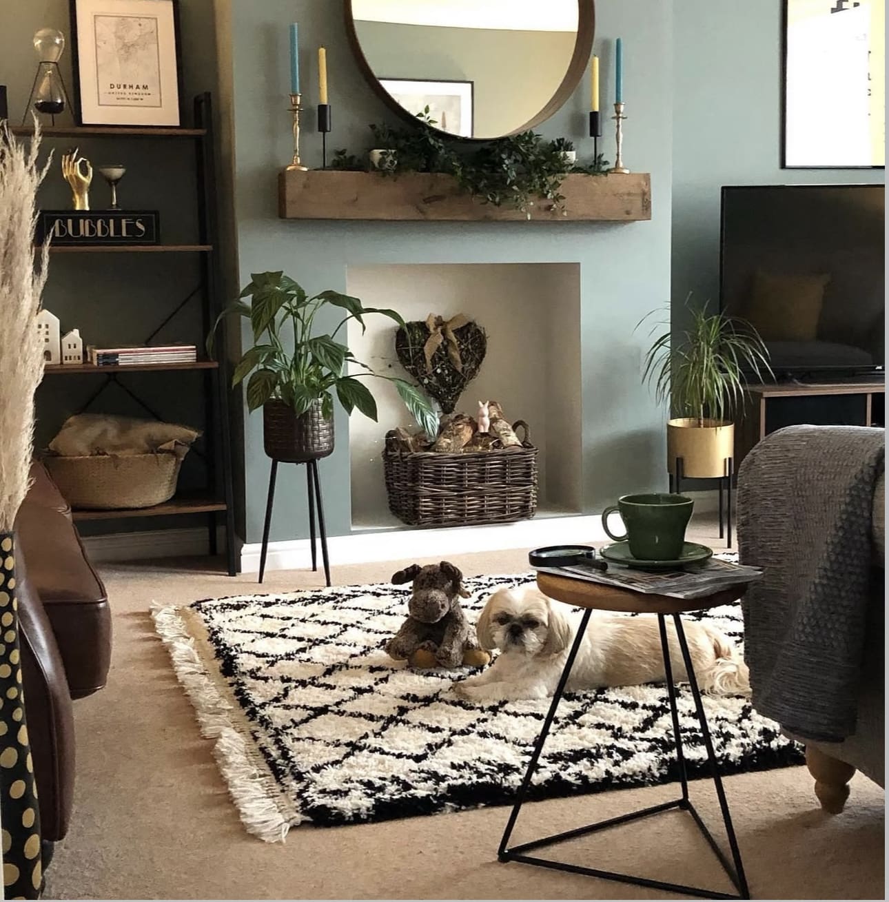 Woven Heart Wreath Adds Rustic Charm to Fireplace Niche