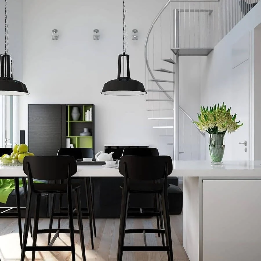 Define Dining with Black Pendant Lights