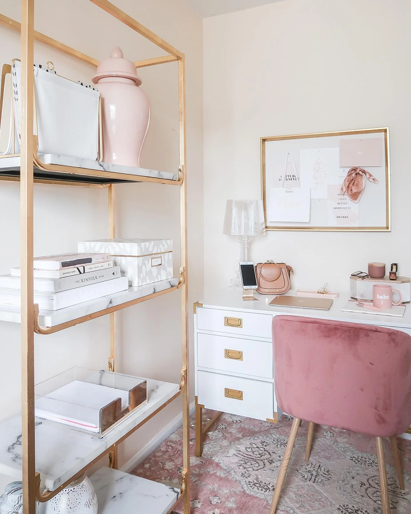 Gold-Framed Pinboard Displays Inspiring Notes and a Silky Scarf