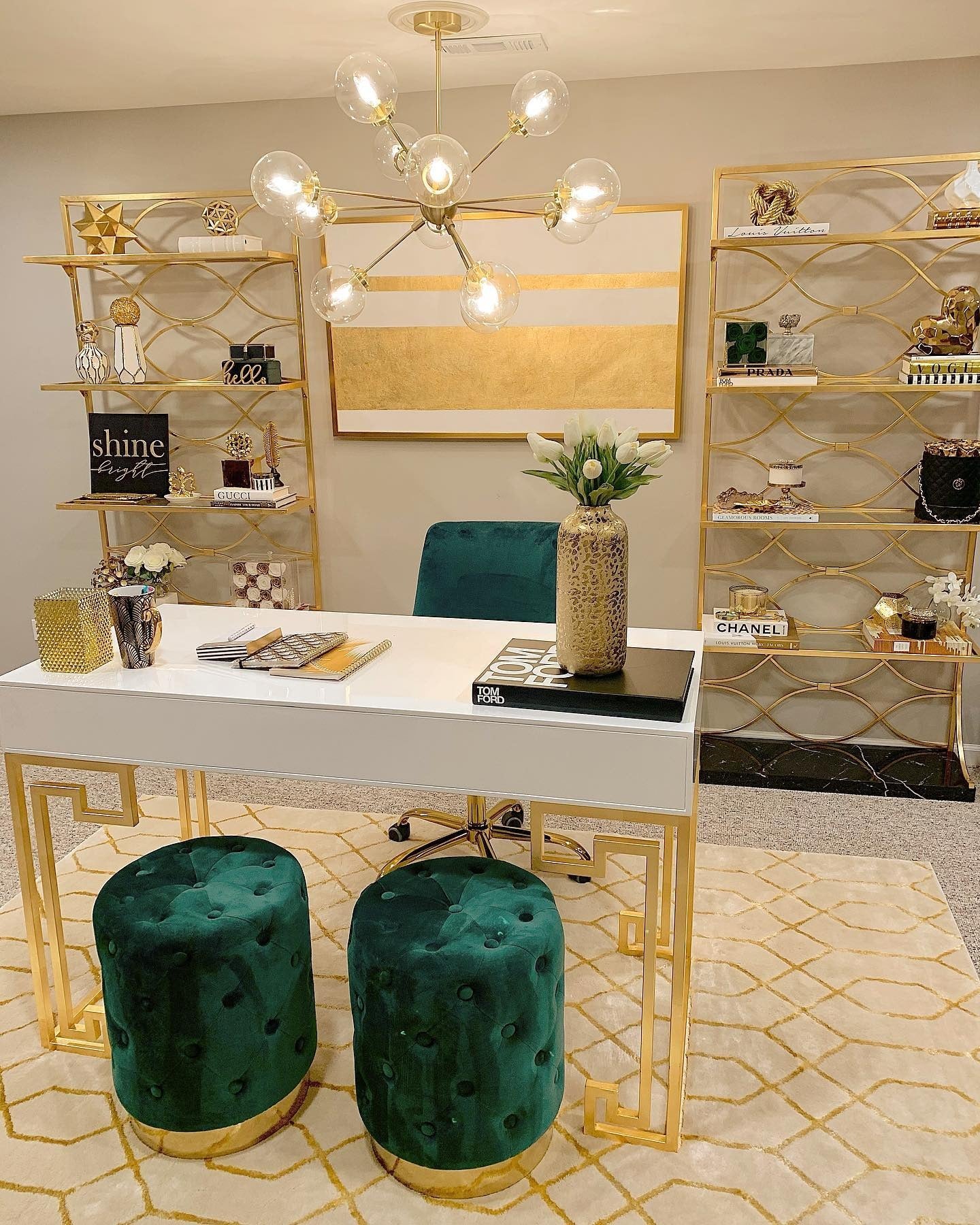 Frame Your Desk with Gold Geometric Shelving Units