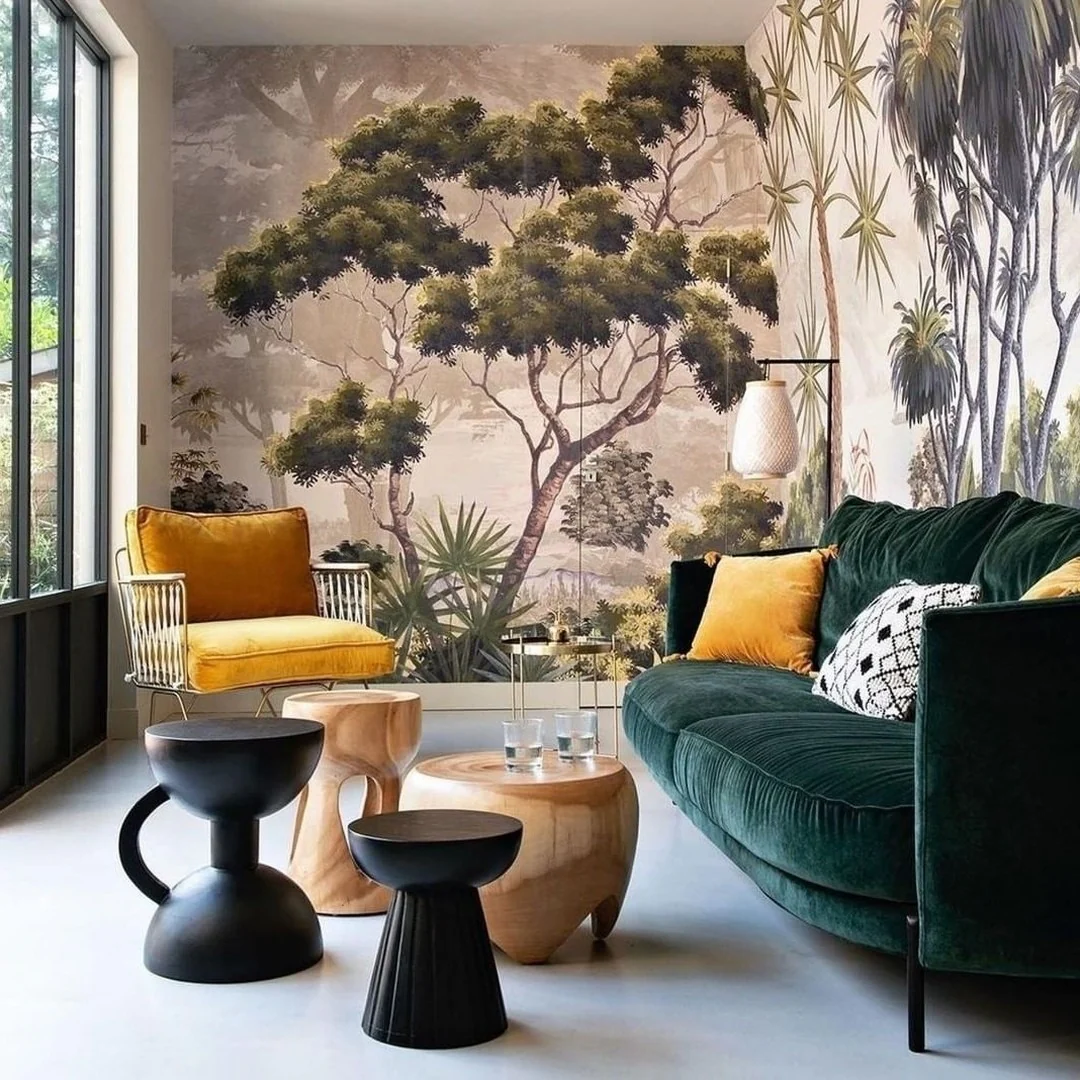 Bold Botanical Mural Creates a Lush Backdrop
