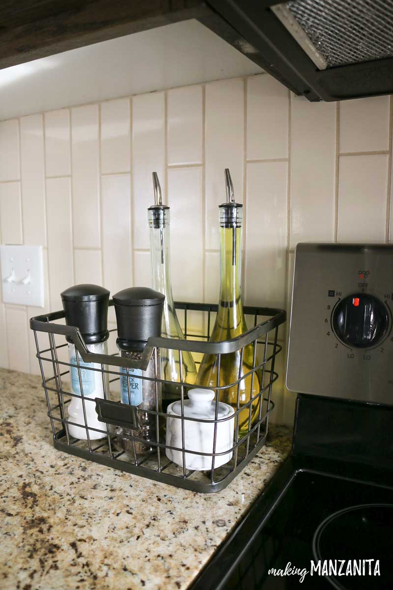 Contain Cooking Oils and Spices in a Wire Basket