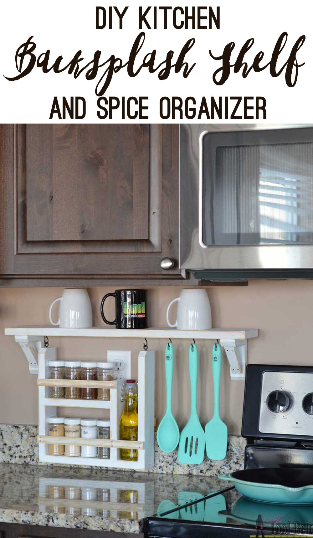 Backsplash Shelf Organizes Spices and Utensils