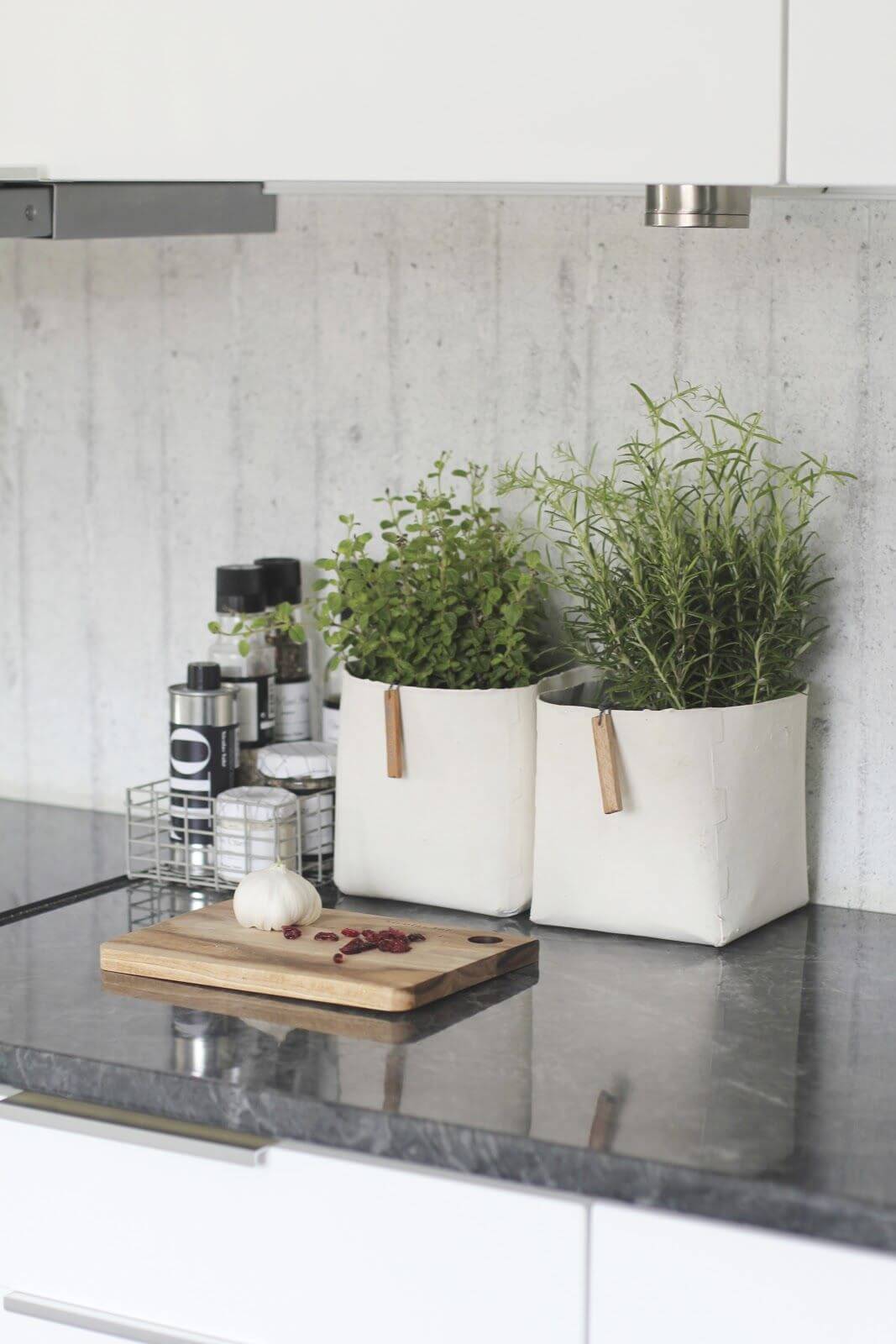 Keep Fresh Herbs Accessible in White Fabric Planters