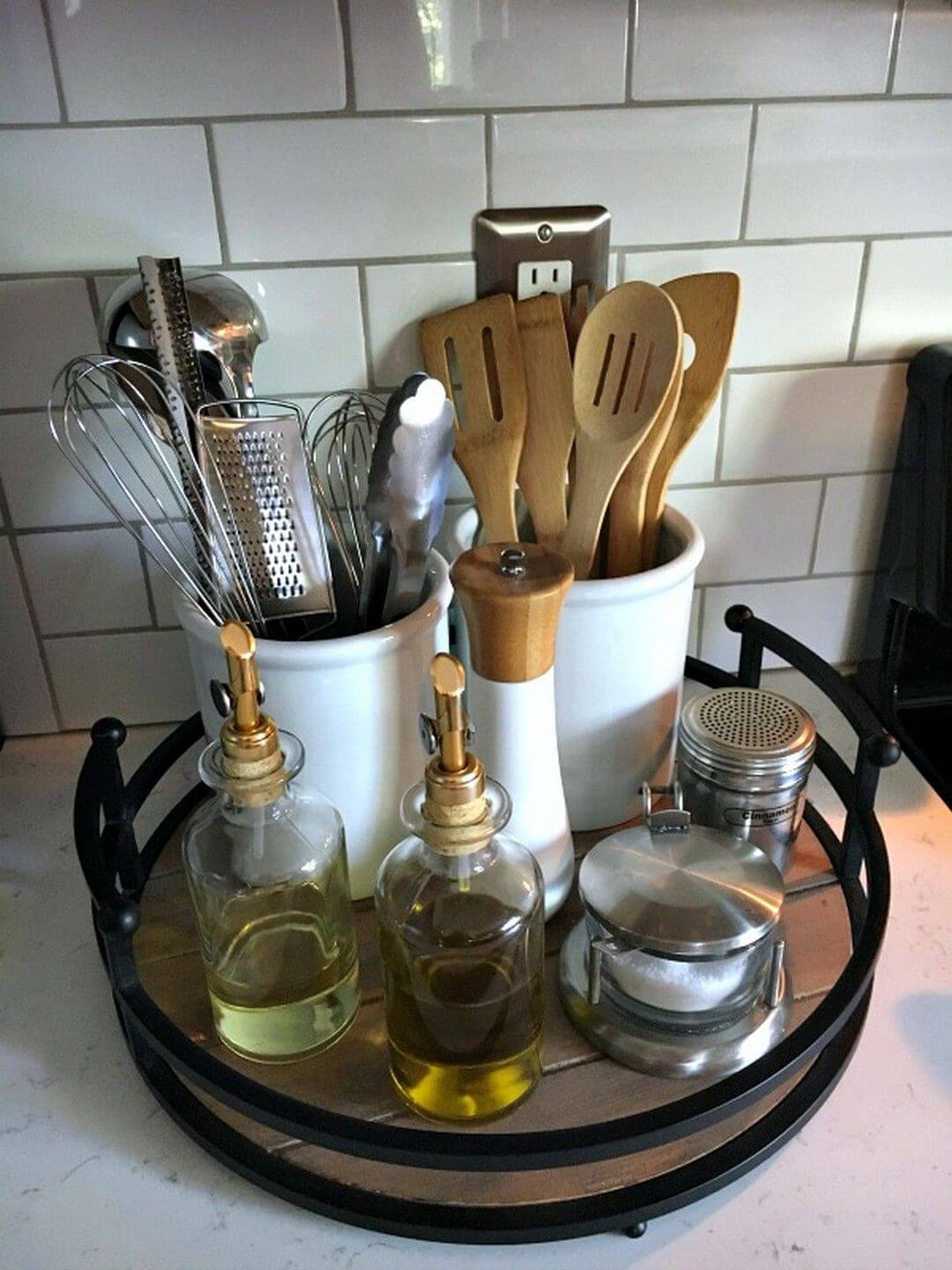 Contain Cooking Oils and Spices on a Round Tray
