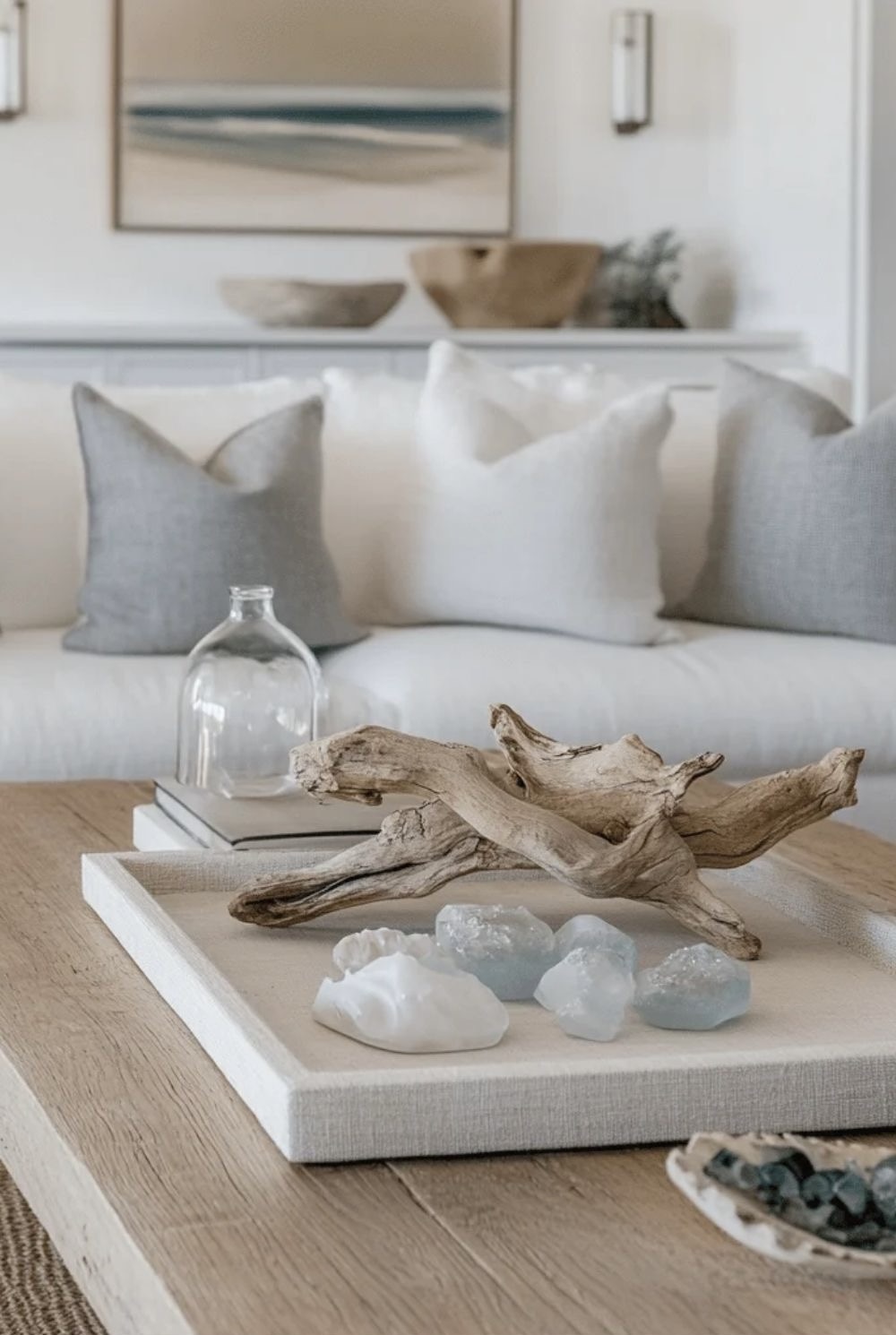 Group Driftwood and Glass Accents on Your Coffee Table