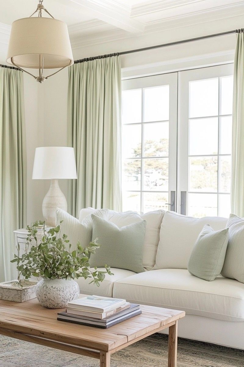 Echo Drapes with Pale Sage Pillows