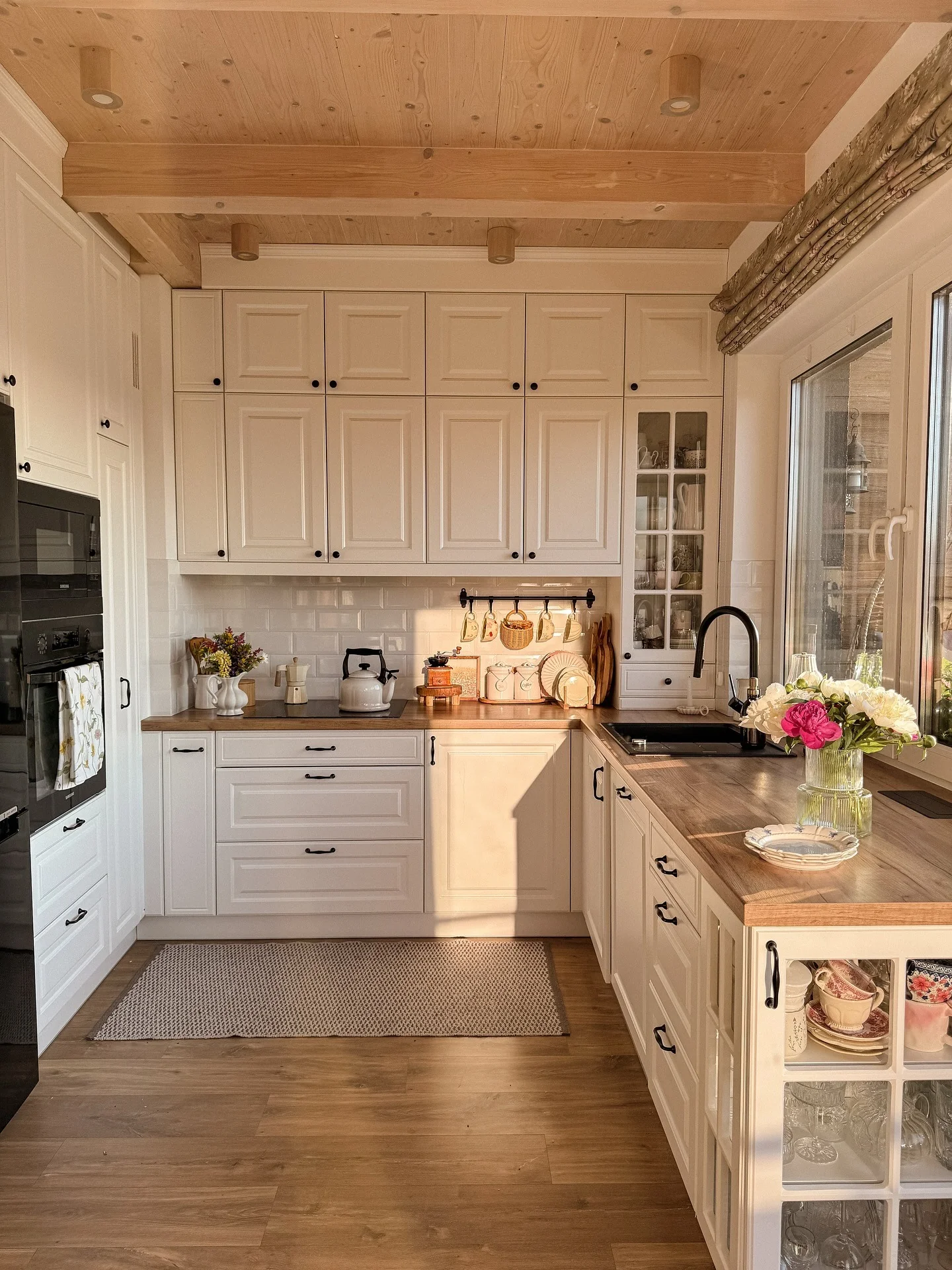 Wooden Beams Add Rustic Warmth to the Ceiling