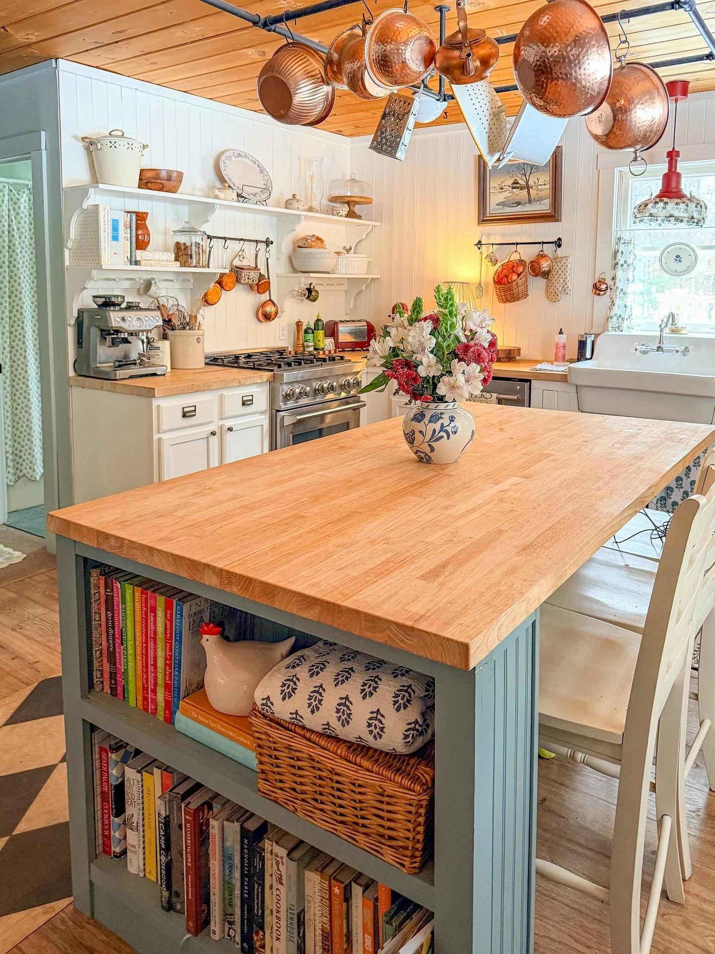 Open Shelving on Island Stores Cookbooks and Decor