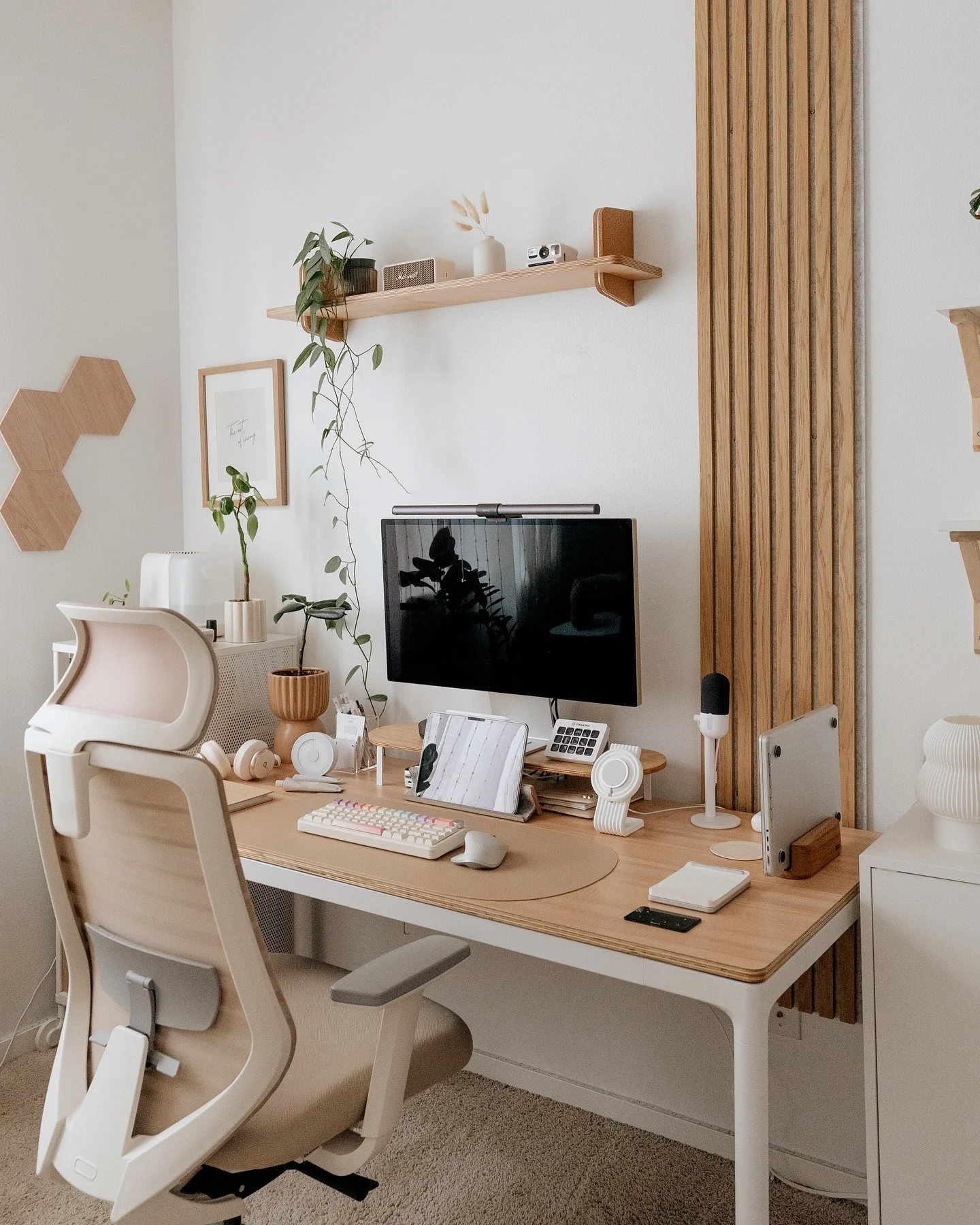 Wood Slat Panel Adds Natural Texture Behind Your Desk