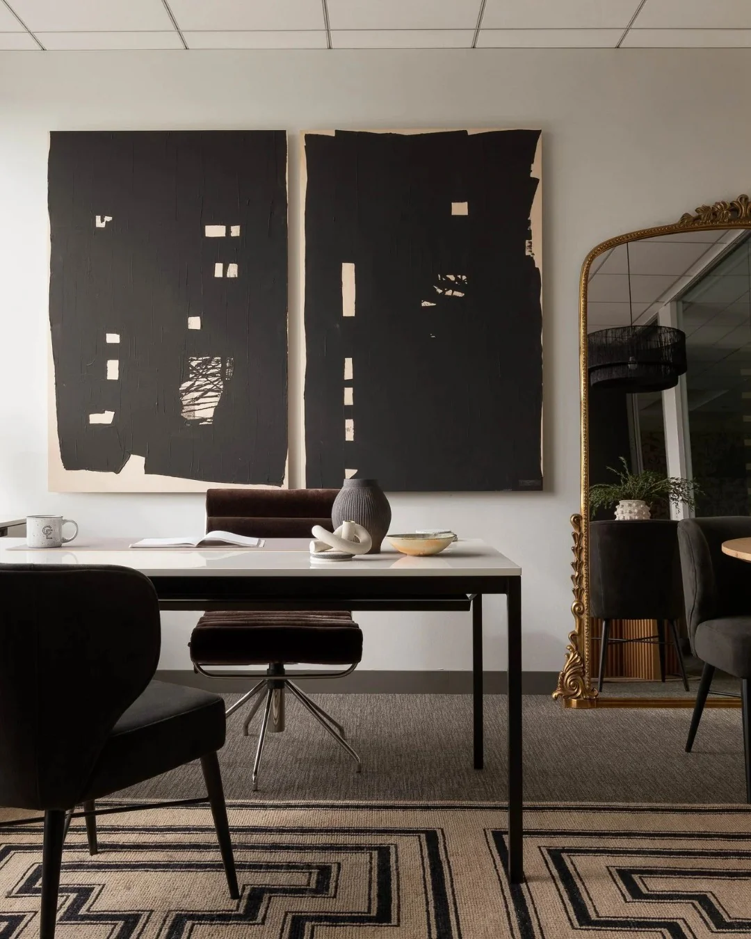 Large Abstract Art Creates Bold Contrast at Your Desk